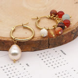 Boho Pearl Stone Hoop Earring Stainless Steel Circle Earrings