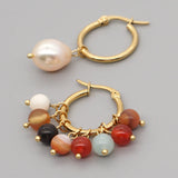 Boho Pearl Stone Hoop Earring Stainless Steel Circle Earrings