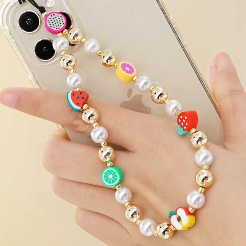 Go2Boho Cell Phone Chain Pearl Beads Telephone Jewelry Fruit Charm Beaded Chains