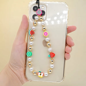 Go2Boho Cell Phone Chain Pearl Beads Telephone Jewelry Fruit Charm Beaded Chains