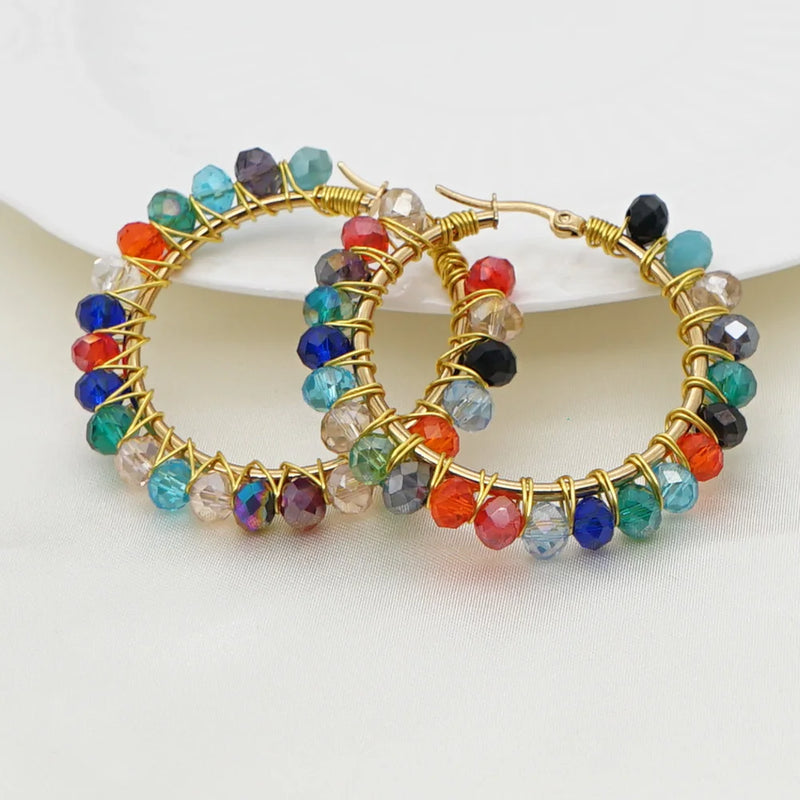 Colorful Crystal Beads Hoop Earrings Bling Earings for Women