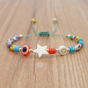 Go2Boho Evil Eye Bracelet Rainbow Bead Star Charm Pulseras Jewelry