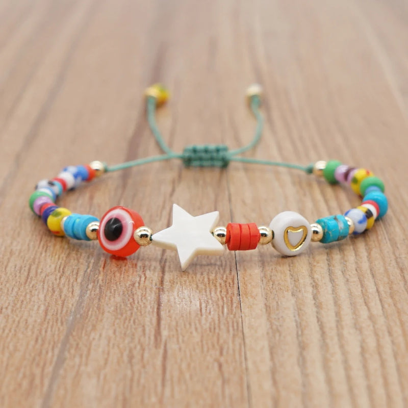 Go2Boho Evil Eye Bracelet Rainbow Bead Star Charm Pulseras Jewelry