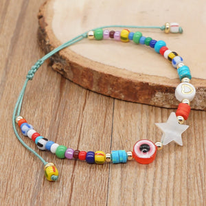 Go2Boho Evil Eye Bracelet Rainbow Bead Star Charm Pulseras Jewelry