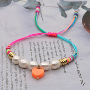 Go2Boho Pearl Bracelet Girls Polymer Clay Jewelry Adjustable Heart Charm Gift