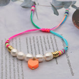Go2Boho Pearl Bracelet Girls Polymer Clay Jewelry Adjustable Heart Charm Gift