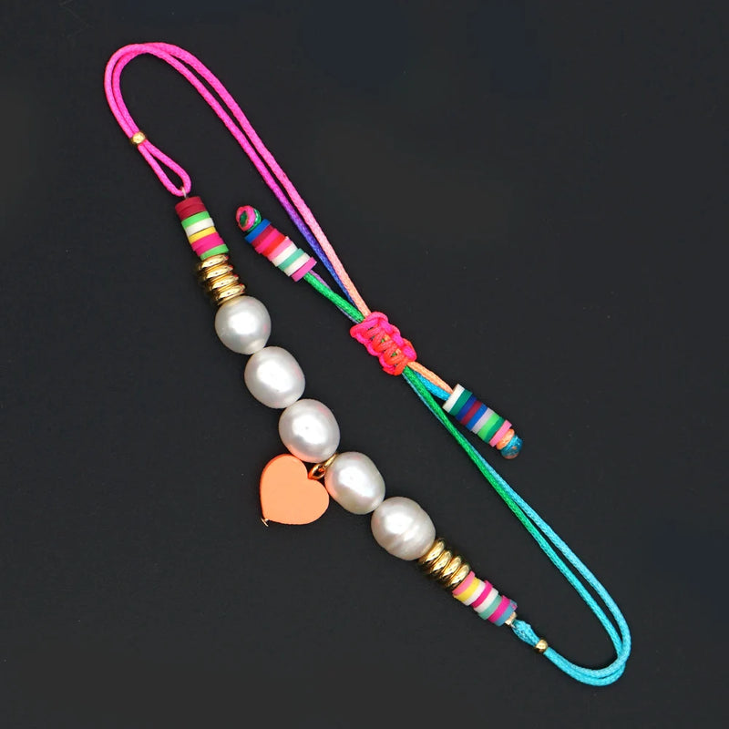 Go2Boho Pearl Bracelet Girls Polymer Clay Jewelry Adjustable Heart Charm Gift