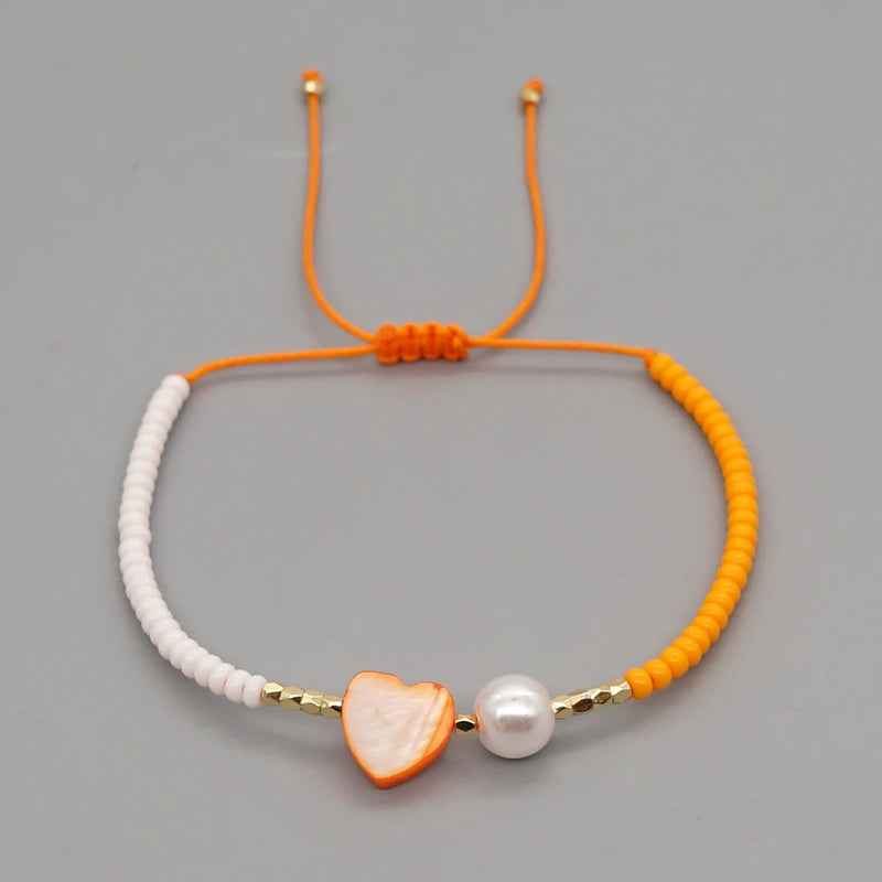 Heart Charm Easter Cross Bracelet Pearl Dainty Beaded String Beads