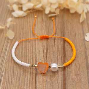 Heart Charm Easter Cross Bracelet Pearl Dainty Beaded String Beads