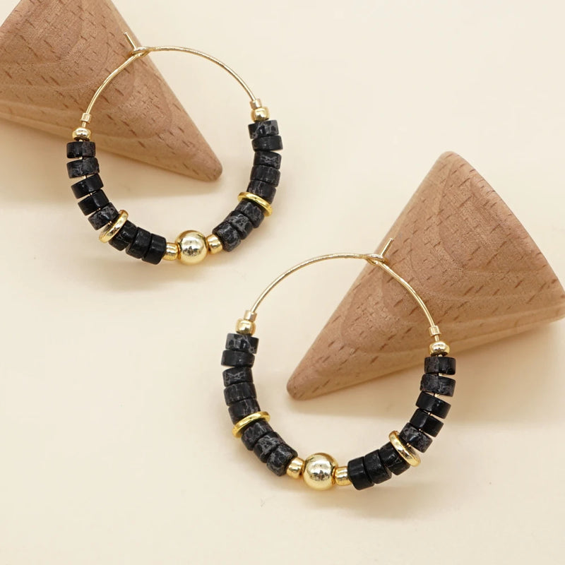 Vintage Stainless Steel Gem Stone Hoop Earrings