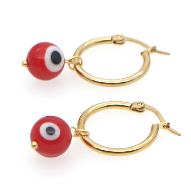 Stainless Steel Evil Eye Earrings Bohemian Greek Eye Jewelry