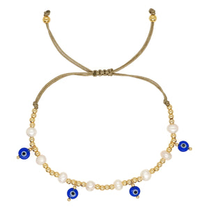 Go2boho Evil Eye Charm Bracelet 18K Plated Pearl Beaded Boho Jewelry Set