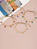 Go2boho Evil Eye Charm Bracelet 18K Plated Pearl Beaded Boho Jewelry Set