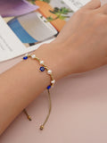 Go2boho Evil Eye Charm Bracelet 18K Plated Pearl Beaded Boho Jewelry Set