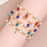 Go2boho Evil Eye Charm Bracelet 18K Plated Pearl Beaded Boho Jewelry Set