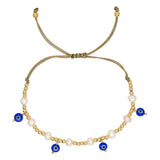 Go2boho Evil Eye Charm Bracelet 18K Plated Pearl Beaded Boho Jewelry Set