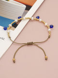 Go2boho Evil Eye Charm Bracelet 18K Plated Pearl Beaded Boho Jewelry Set