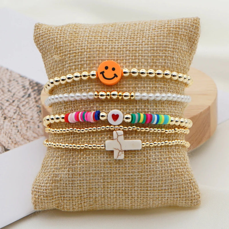 Go2boho 5pcs Cross Bracelets Smile Face Bracelet