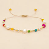 Colorful Crystal Freshwater Pearls Bead Bracelet Friendship Jewelry Adjustable