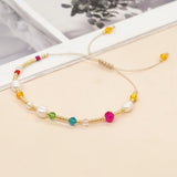 Colorful Crystal Freshwater Pearls Bead Bracelet Friendship Jewelry Adjustable