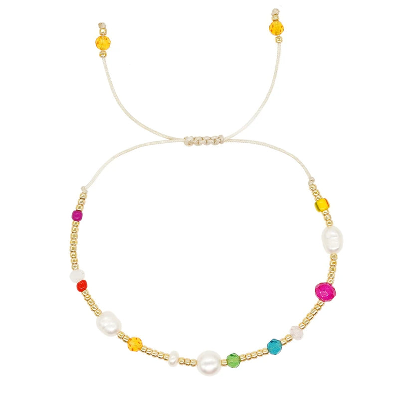 Colorful Crystal Freshwater Pearls Bead Bracelet Friendship Jewelry Adjustable