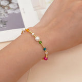 Colorful Crystal Freshwater Pearls Bead Bracelet Friendship Jewelry Adjustable