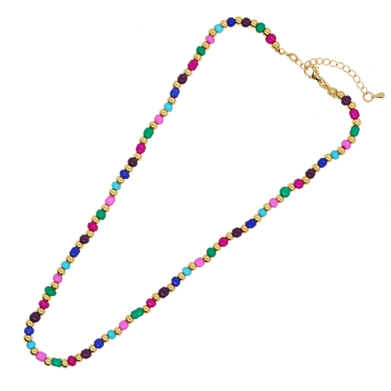 Colorful Seed Bead Necklace Summer Choker Boho Jewelry