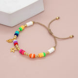 Colorful Rainbow Boho Heishi Plated Star Leaf Charm Bracelet