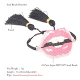 Pink Sexy Lips Bracelet Chain with Tassel Crystal Beads