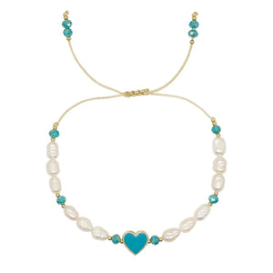 Go2boho Enamel Heart Charm Bracelets Pearl Beads Friendship Jewelry Boho