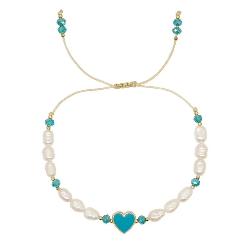Go2boho Enamel Heart Charm Bracelets Pearl Beads Friendship Jewelry Boho