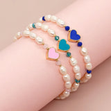 Go2boho Enamel Heart Charm Bracelets Pearl Beads Friendship Jewelry Boho