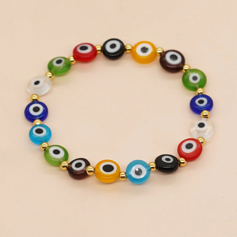 Go2boho Evil Eye Bracelet Women 18K Plated Bead Jewelry Rainbow