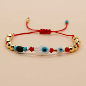 Go2boho Fatima Hamsa Hand Evil Plated Bead Red Friendship Bracelet For Women