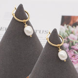 Go2boho Freshwater Pearl Earring Women Jewelry Stainless Steel Hoops