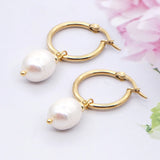 Go2boho Freshwater Pearl Earring Women Jewelry Stainless Steel Hoops