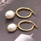 Go2boho Freshwater Pearl Earring Women Jewelry Stainless Steel Hoops