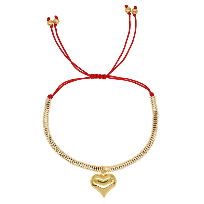 Go2boho Plated Disc Bead Love Heart Charm Bracelet Friendship Jewelry