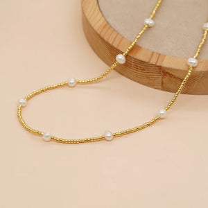 Go2boho Pearl Necklace Boho Stainless Steel Adjustable