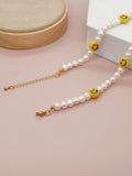 Freshwater Pearl Choker Yellow Smiley Bead Necklace for Summer Beach