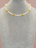 Freshwater Pearl Choker Yellow Smiley Bead Necklace for Summer Beach