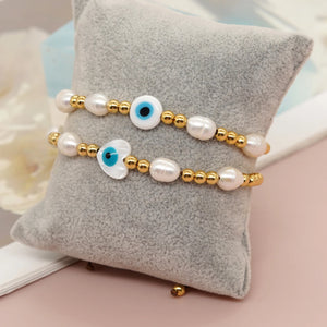 Go2boho Evil Eye Charm Bracelet 18K Plated Beaded Bracelets For Women