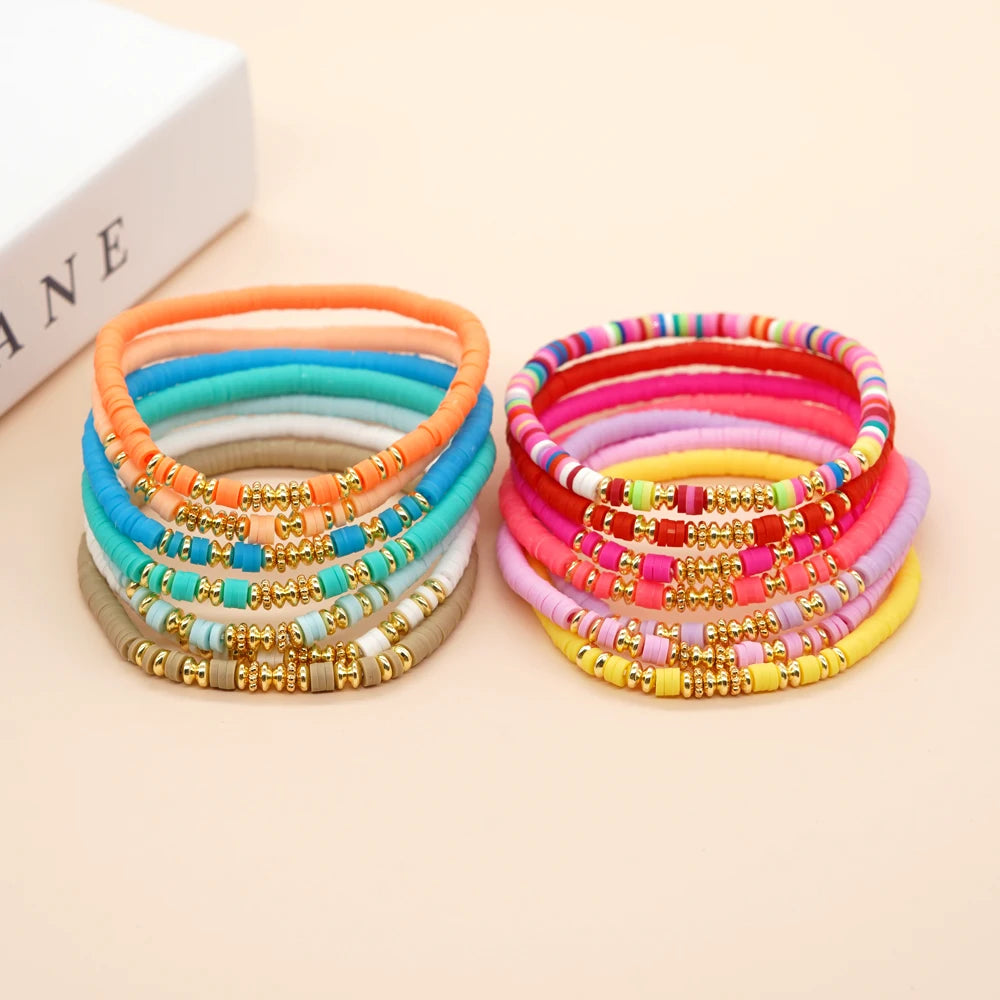 Colorful Heishi Plated Bracelet for Women - Boho Summer Beach Jewelry