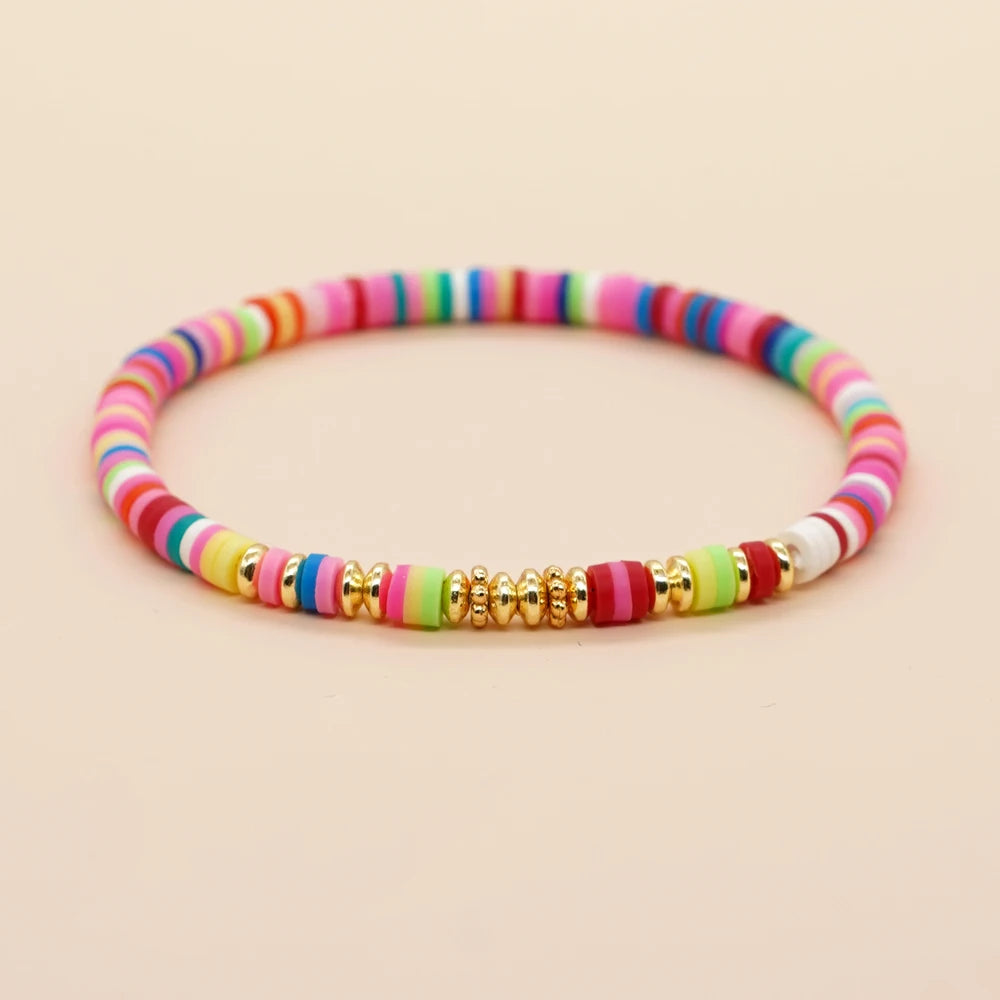 Colorful Heishi Plated Bracelet for Women - Boho Summer Beach Jewelry