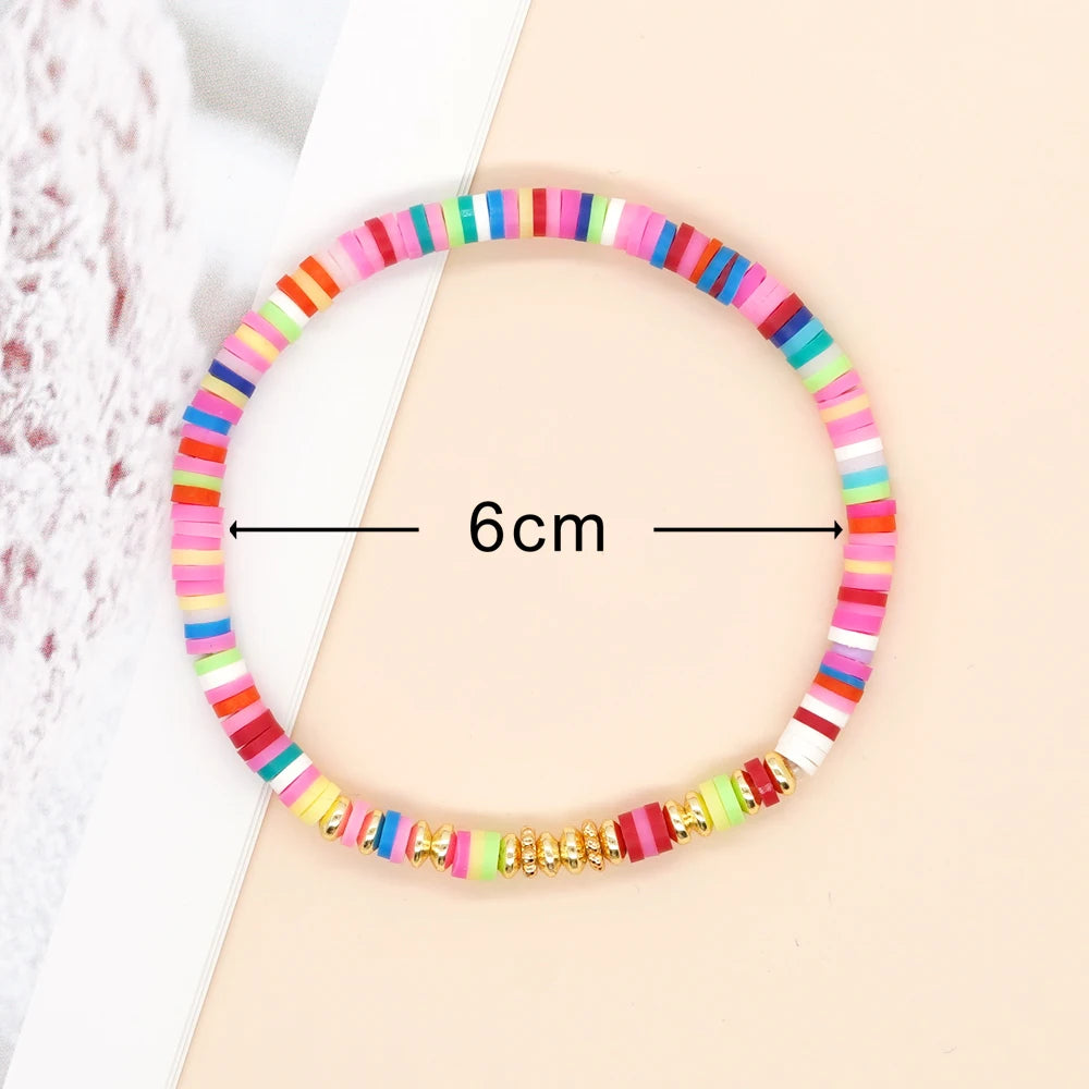Colorful Heishi Plated Bracelet for Women - Boho Summer Beach Jewelry