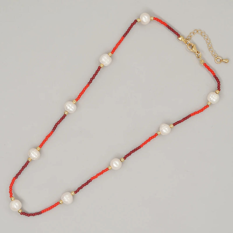 Boho Summer Choker Jewelry Freshwater Pearl Layering Necklace
