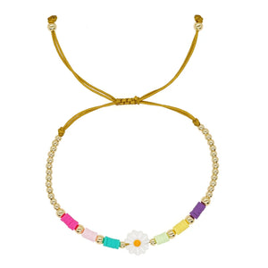 Daisy Charm Heishi & Plated Bead Friendship Bracelet - Summer Boho Gift