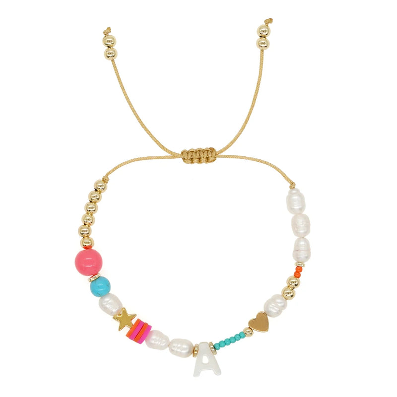 Go2boho Plated Bracelet Women Fresh Water Pearl Heart Star Shell A-Z Charm