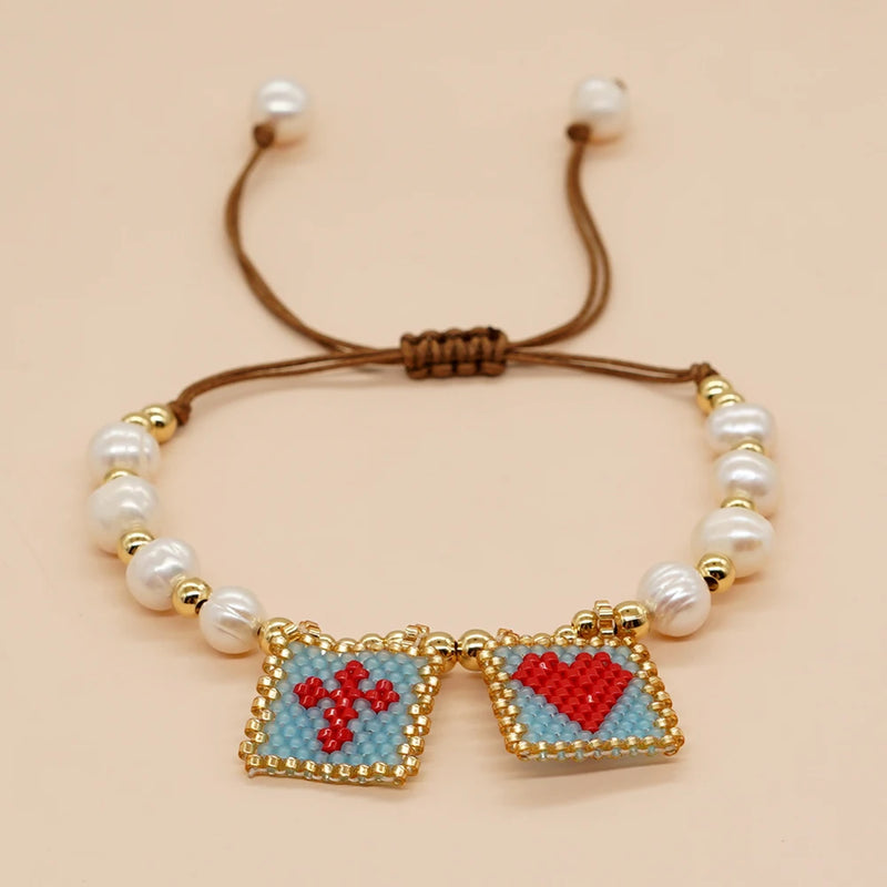 Go2boho Pearl Beaded Bracelet Ins Fashion Summer Love Heart Charm Y2K
