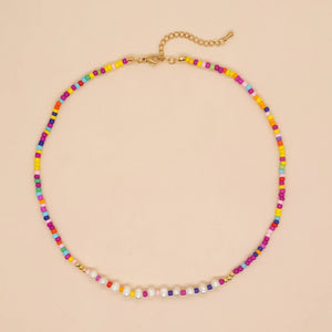 Colorful Seed Beads & Pearl Choker Necklace for Women Boho Summer Chain